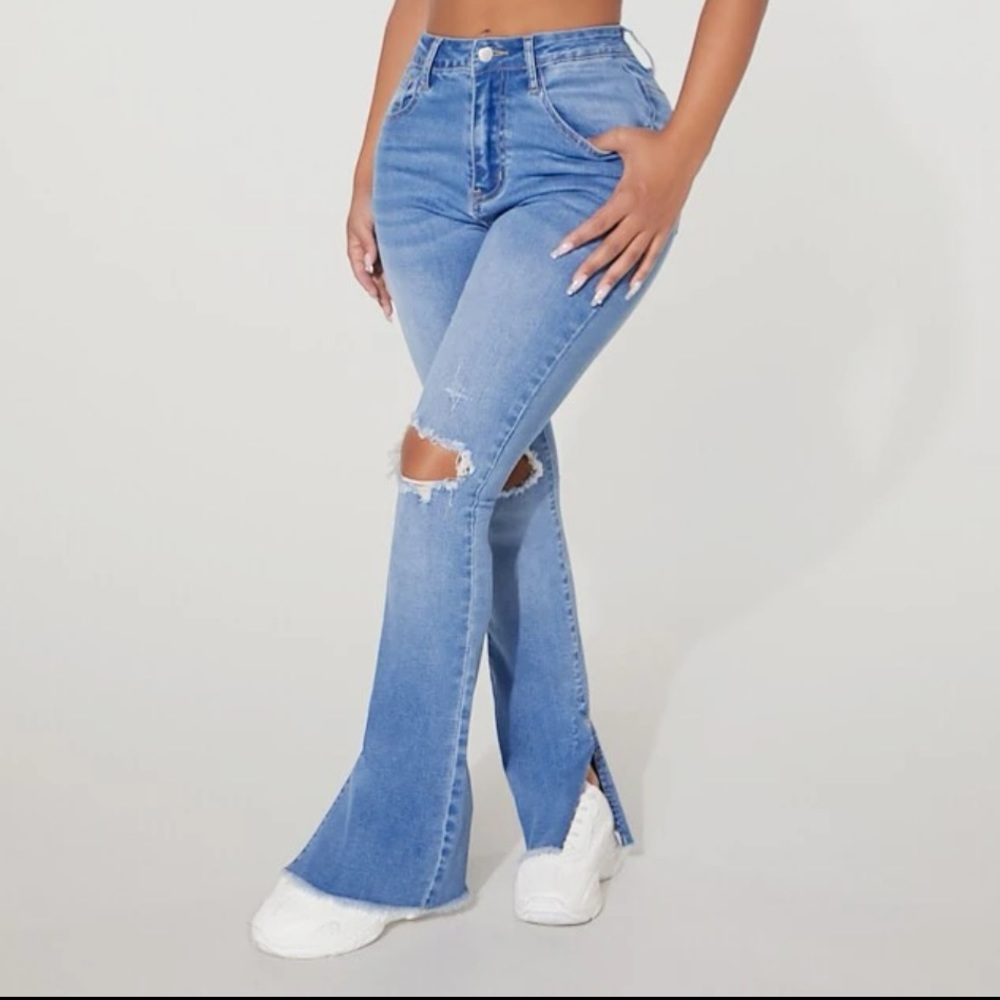👖 SHIEN PETITE CUT OUT RAW TRIM SPLIT HEM BOOTCUT LEG 👖